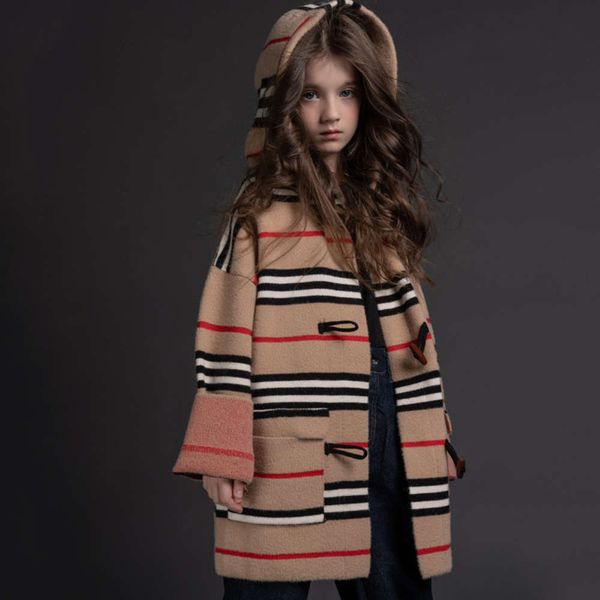 

stripe hooded mink fur 2020 children's new british sle boys' and girls' baby hoodie coat, Black