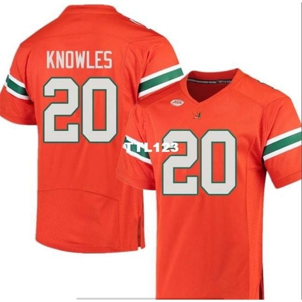 

3421 miami hurricanes robert knowles #20 real full embroidery college jersey size s-4xl or custom any name or number jersey, Black