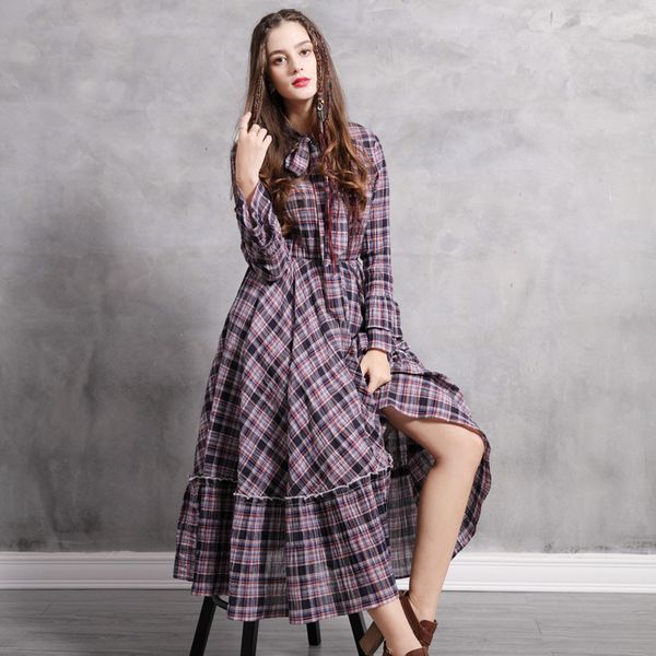 

women's autumn 2021 black friday new stand collar plaid skirt lace up dress batch 82133, White