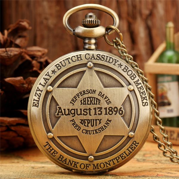 

bronze august 13 1896 state design men women quartz analog pocket watch necklace chain with arabic number dial reloj de bolsillo, Slivery;golden