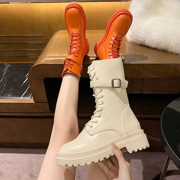 

brand women's shoes autumn boots zipper booties ladies round toe boots-women flat heel fashion riding rock mid-calf mid calf 202, Black
