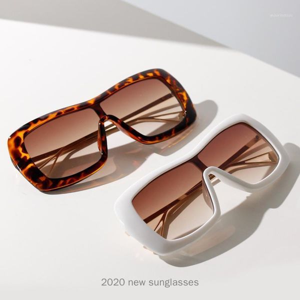 

2020 oversized leopard white square sunglasses women brand designer flat big sun glasses female one piece male sunglases nx1, White;black