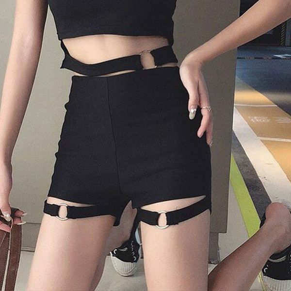 

women's shorts 2020 summer style slim tight elastic high waist pants, White;black
