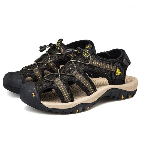 

sandal gladiator slippers walking big shoe outdoor slip masculina sandalia genuine piel shoes cuero handmade hole homens samool1, Black