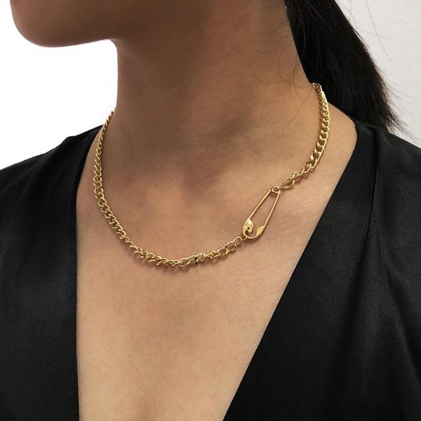 

phyanic minimalism safety pin necklace gold color pin pendant necklaces women fashion clavicle chain necklace jewelry, Silver