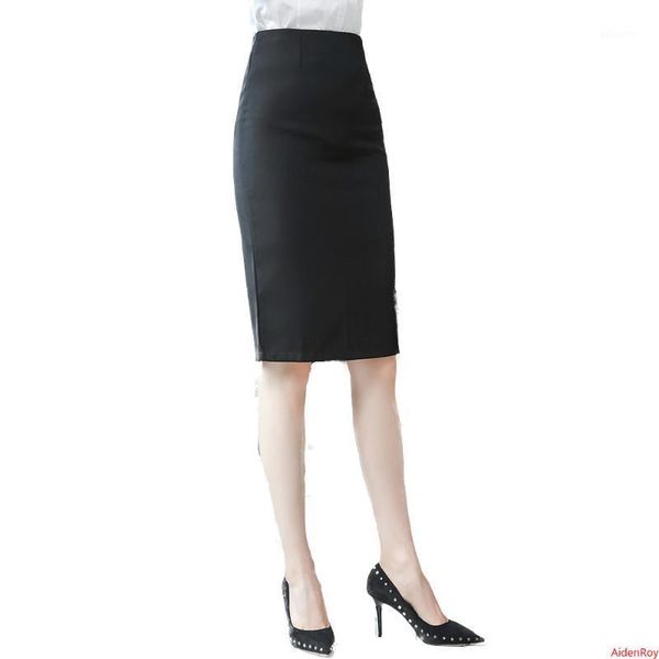 

new 2020 autumn and winter elegant black skirt plus size womens split back dress long skirts s-5xl work wear office lady clothes1