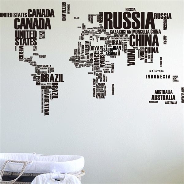 

60*90*2 large world map wall stickers original creative letters map wall art bedroom home decorations wall decals 1007