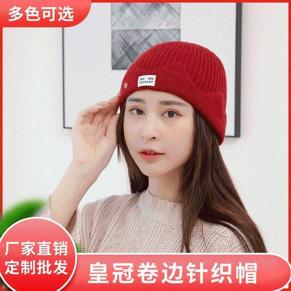 

2020 autumn and winter warm warm knitted hat woolen hat curling button women's customized kpop1, Blue;gray