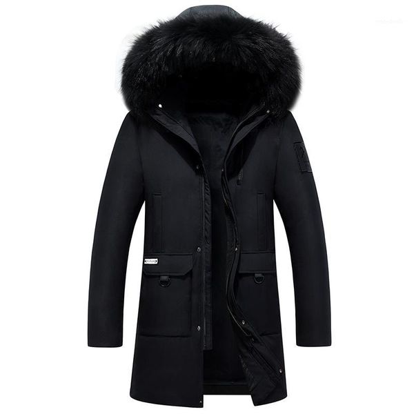

2018 new down coat men winter thicken long down jacket men parka real fur 80% white duck plus size 4xl erkek mont kaban1, Black