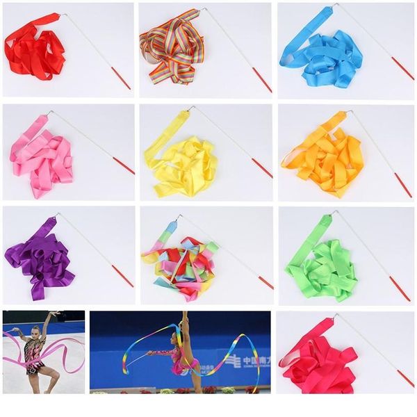 

2 meters 4m 6m colorful gym ribbons dance ribbon rhythmic art gymnastics ballet streamer twirling rod rainbow stick jllrsb