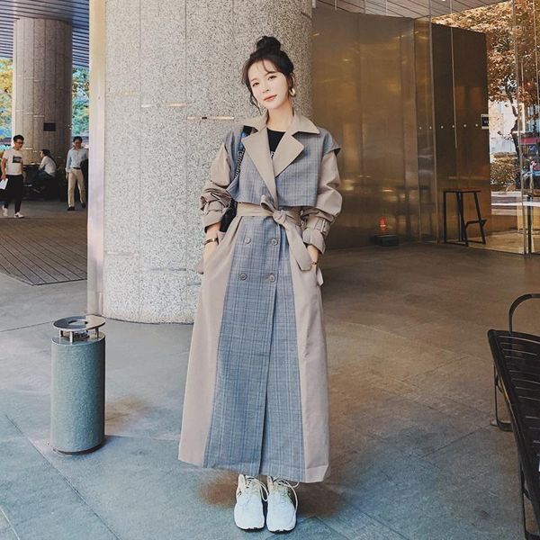 

2020 autumn new long windbreaker women's loose fashion jacket bandage single-breasted high-quality trench coat for women1, Tan;black