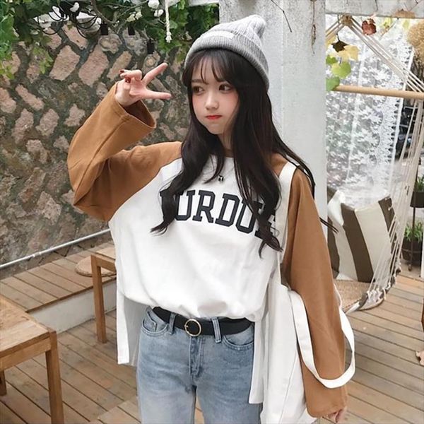 

harajuku loose female t shirt women long sleeves autumn casual letter print o neck tee oversize hip hop streetwear, White