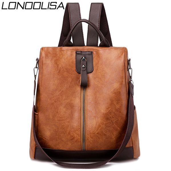 

3 in 1 retro backpack women pu leather school bags for teenage girls anti-theft ladies shoulder bags simple travel backpack 201006