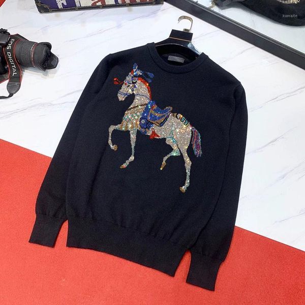 

winter new 2021 men's sweater casual o-neck knitted pullover popular diamond warm plus size1, White;black