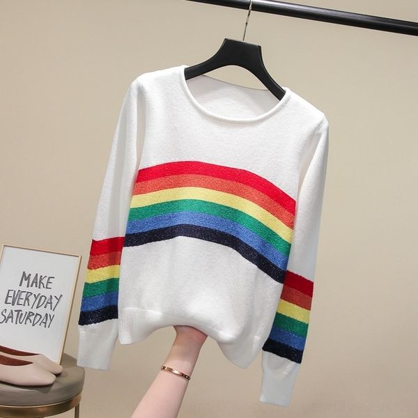

ttezb women's t-shirt sweater new sweater silk striped rainbow bright with slim bottomed t-shirt loose and versatilesame style as forei, White;black