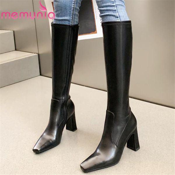 

boots memunia 2021 arrive stretch long women high heels fashion casual shoes square toe autumn winter knee, Black