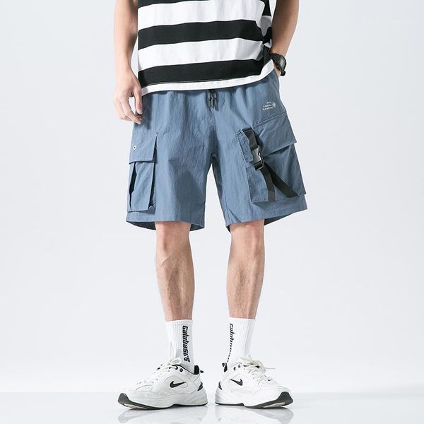 

streetwear harajuku casual mens shorts summer 2020 fashion mens cargo shorts ribbons loose fitness male1, White;black