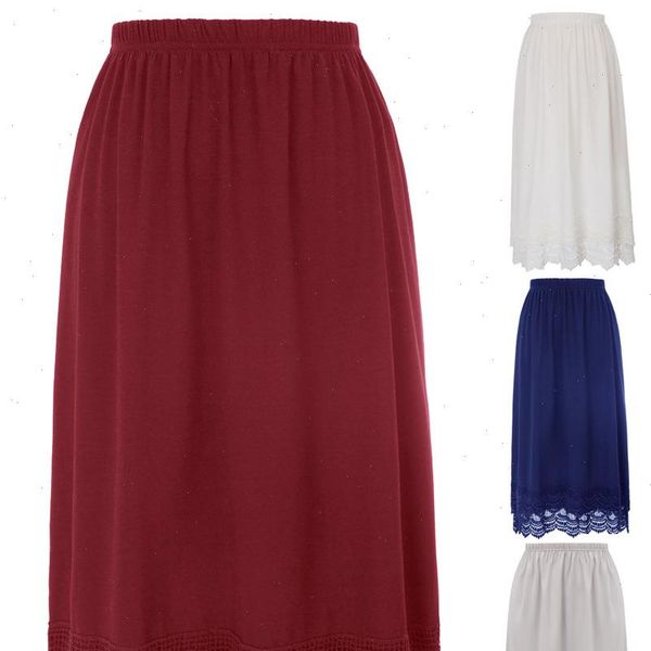 

grace karin womens skirts comfortable elastic waist lace trim cotton skirt extender summer elegant knee length lady petticoat, Black