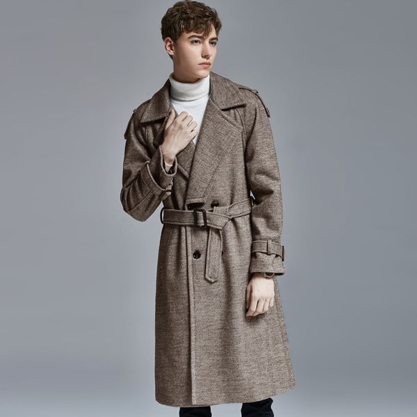 

2021 New S-6xl!! Herringbone Tweed Man's Jacket Fall/new Winter Double Breasted Long Wool Coat Is Thick HAYD, Black