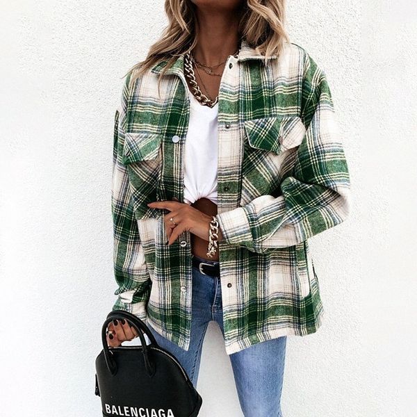 

women's jacket daily fall spring regular coat regular fit breathable casual st. patrick's day jacket long sleeve plaid / check pri, Black;brown