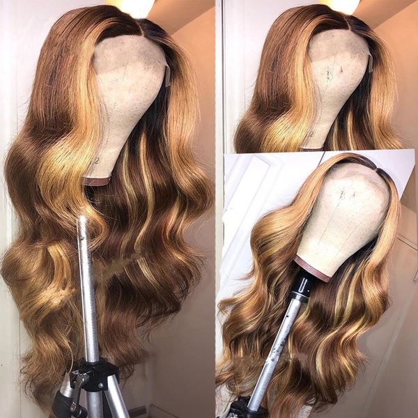 

highlight blonde 13x6 lace frontal human hair pre-plucked brazilian middle ratio deep part silk lace wavy remy hair wigs, Black;brown