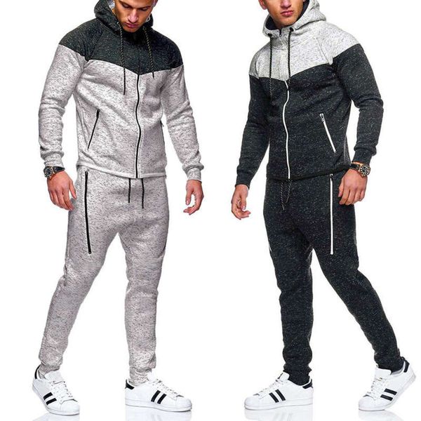 

sanitary new classic splicing piece set clothes men's leisure sports suit, Gray