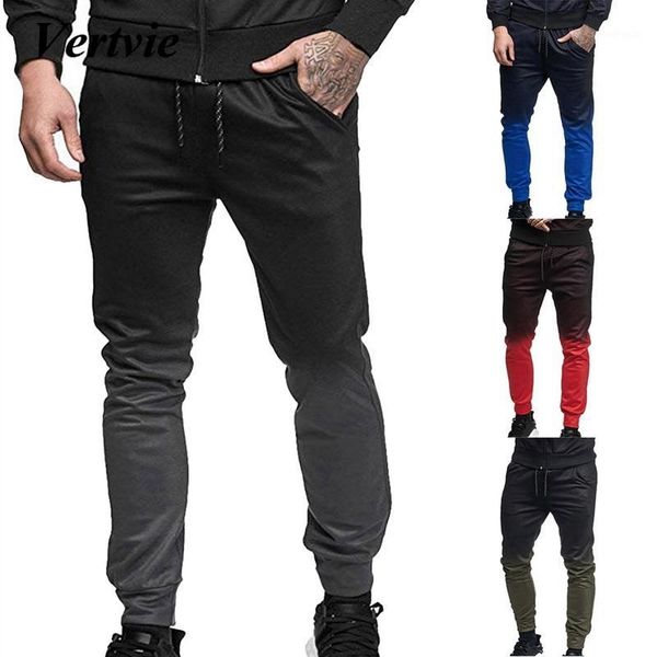 

vertvie men's running pants gradient slim male 2018 new stitching elasticity pants man fitness joggers trousers gym sports1, Black;blue
