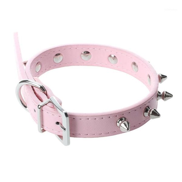 

pet collar dog studded collar pu leather pink size m1