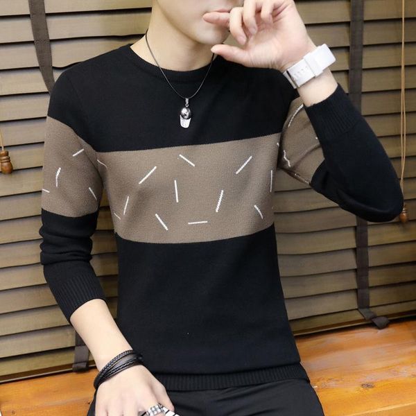 

autumn and winter long sleeve embroidered plush sweater men's korean version of slim fitting crew neck new personalized knitwear, White;black