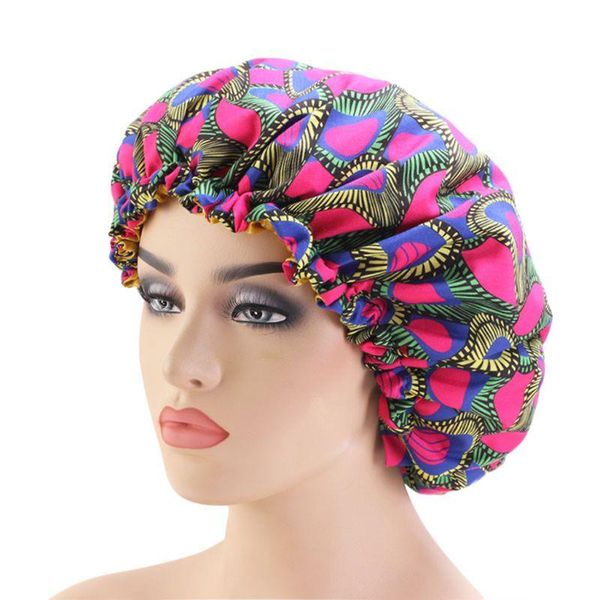 

womens large satin hair sleep bonnet cap double layered reversible night hat 23ge, Blue;gray