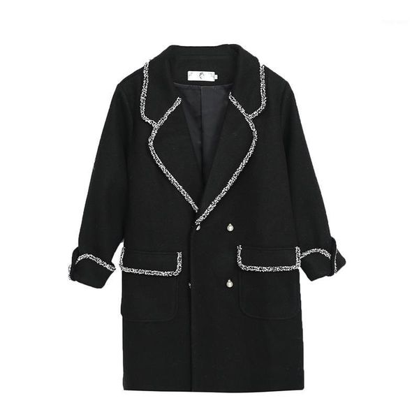 

winter style double-breasted blazer plussize women1, White;black