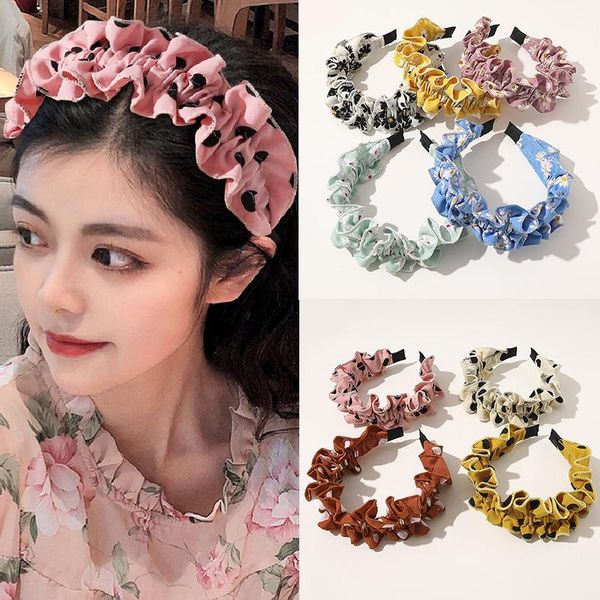 

fashion fabric ruffle hair hoop head wear hoop dot plaid floral print headband elastic hairband hair accessories girls women q bbyvph