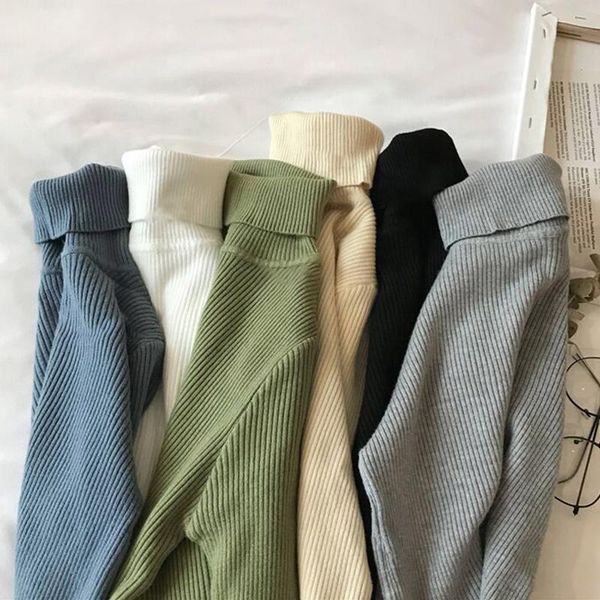 

women's sweaters women winter turtleneck thick 2021 autumn slim pullovers spring ribbed casual korea ladies full sleeve jumpers, White;black