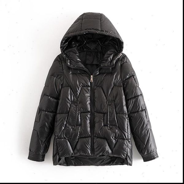 

new arrival women winter parkas jackets hooded thick warm down cotton coats solid parkas zipper padded pocket cold outwear, Black