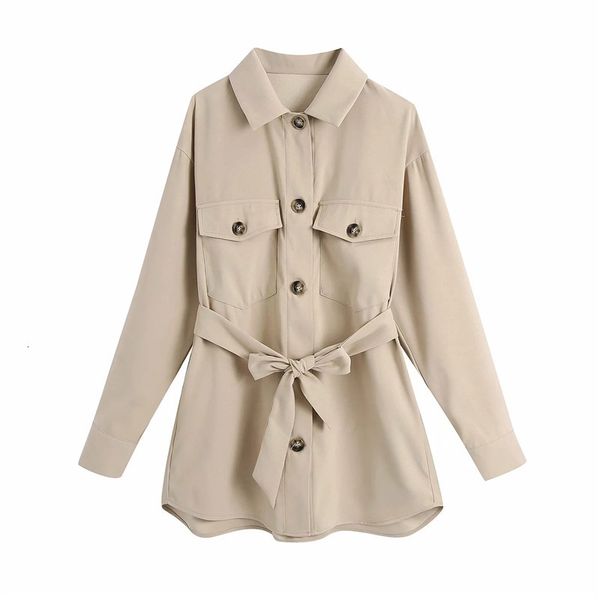 

new 2021 khaki oversize shirt women's fall winter belt button up long sleeve blouse female office ladies 9cq2, White