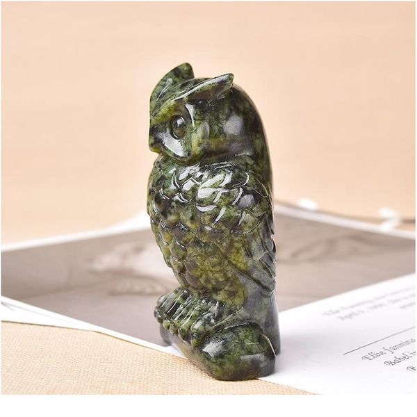 

1pc natural stone carved owl animal ornaments crystal quartz epidote crafts handmade figurine home decoration christmas jllvqq, Black
