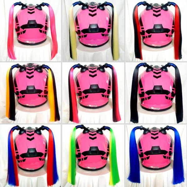 

2pcs helmet pigtail motorcycle helmet ponytail bicycle wig hair tails 35cm