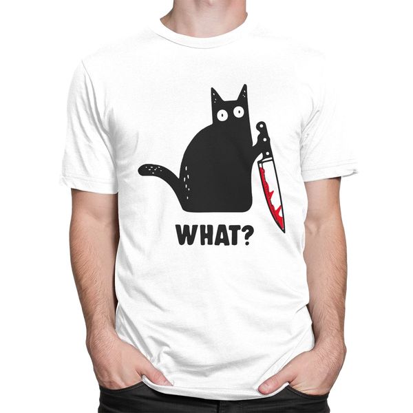 

sport streetwear men's funny halloween cat what tshirt short sleeved cotton murderous cat with knife t-shirt casual tee shirts apparel