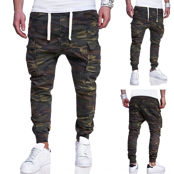 

2019 new large men's tight pants sports pantsfashion camouflage printed tie belt casual leggings sports pants 7440 qcvyg, Blue