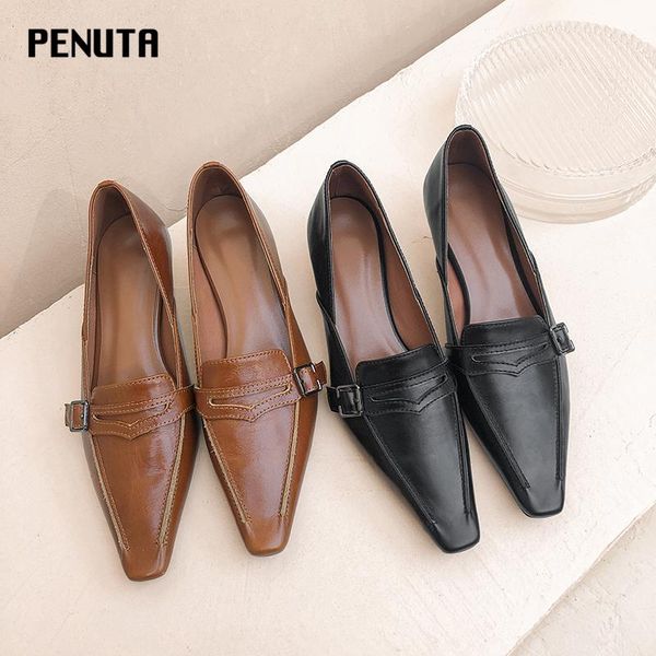 

2020 penuta зрелые женщины насосы подлинные каблуки кожа stiletto плюс размер 34-43 ladies work heels ретро footwears женщина новый g0053, Black