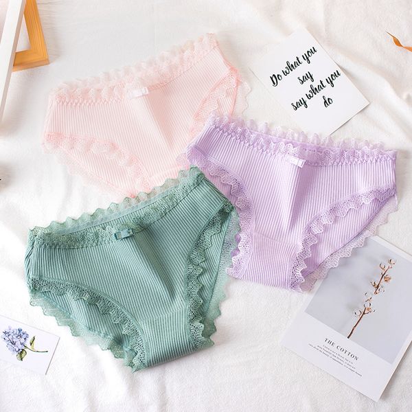 

new womenthread cotton panties japanese bow women's underwear solid color breathable waist girls female plus size briefs, Black;pink