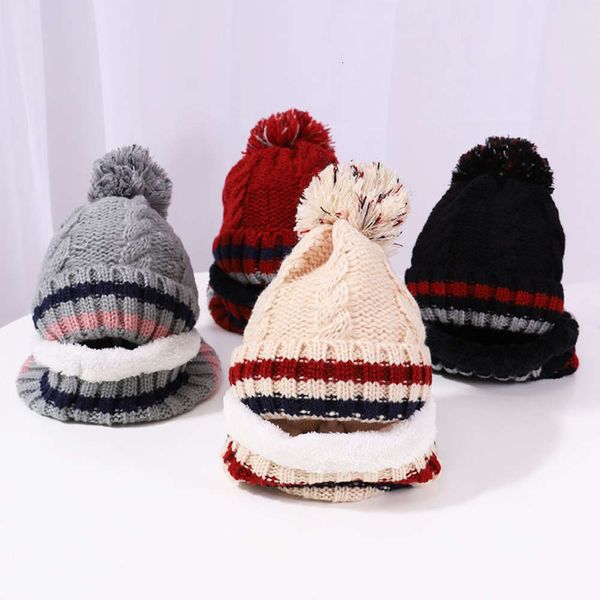 

in knitted hat new children's autumn plush and winter tmzf, Red;brown