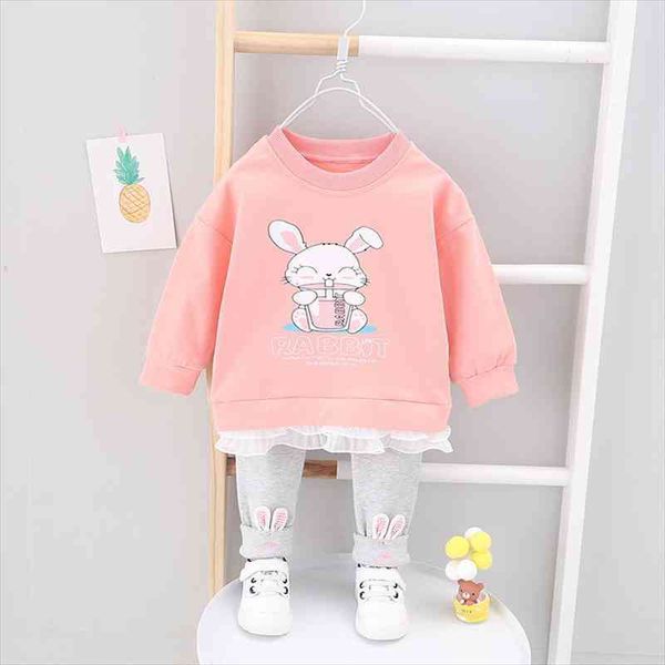 

baby girls clothing sets toddler infant casual clothes spring cartoon rabbit t shirt pants children kids costume, White