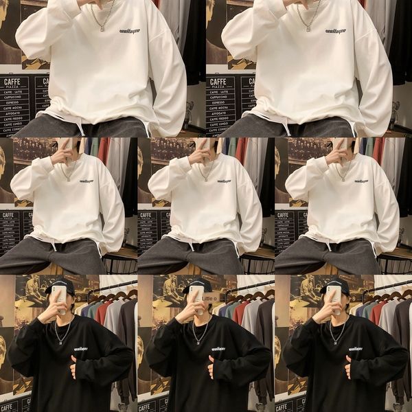 

7ixt5 супер свободный свитер cec мужской огонь шею длинным рукавом футболки 2020 футболки sweaterunderpants sweaternew одежды осень корейски, Black