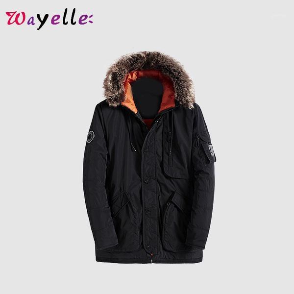 

2019 зимний длинный парки куртка мужчины теплый меховой воротник с капюшоном parkas мужчины твердые толстые тактические карманы ветрозащитны, Black