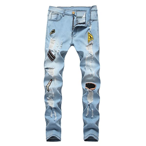 

male pencil joggers stretch blue ny jeans men drawstring slim fit men's jean fashion casual denim pant dropshipping