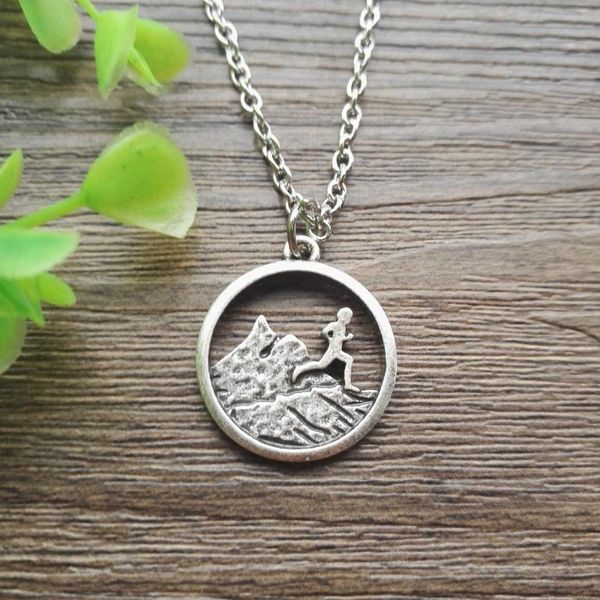 

1pcs runner boy charm mountains running pendant trail running outdoors nature hiking comping jewelry sanlan, Silver