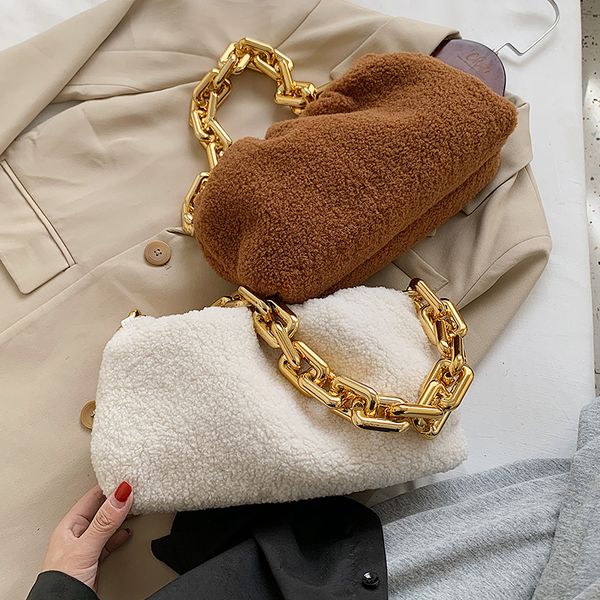 

classic plush bags for women 2020 winter thick chain shoulder handbags female travel clutch lady fashion lux women's hand bag c1019