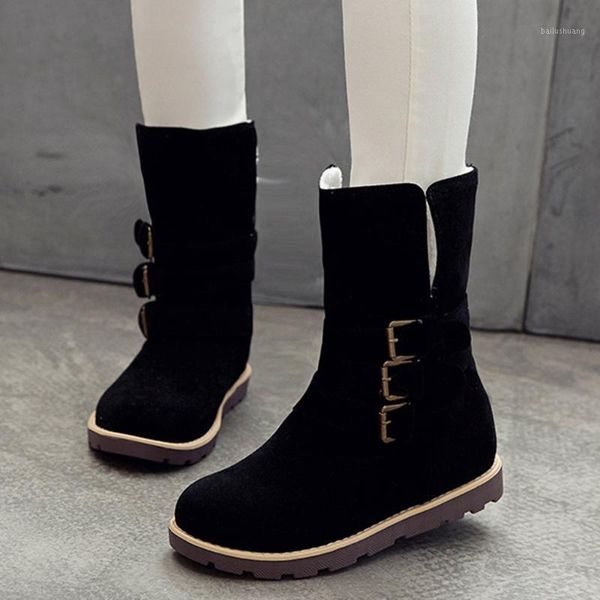 

pu winter boots sewing snow boots women waterproof plush winter shoes women mid-calf booties woman lady boots#31, Black
