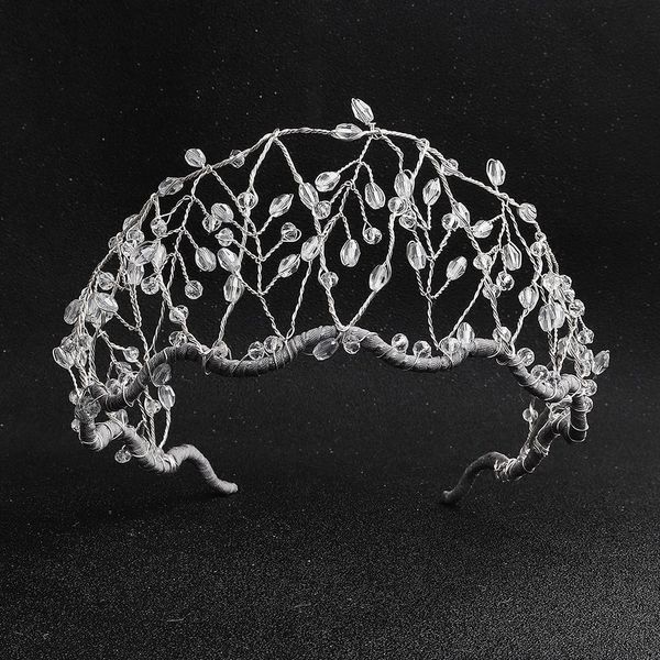 

miallo design bridal headdress handmade beaded woven crown temperament wedding dress jewelry crystal hair band, Silver